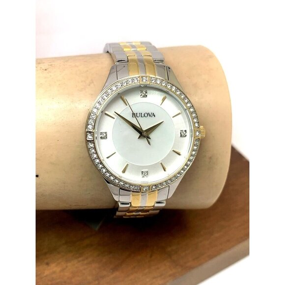 Bulova Women\'s Watch 98L273 Mother of Pearl Dial Two Tone Steel Gemmed 32mm main image 4